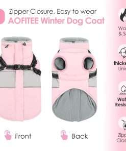 AOFITEE Small Dog Coat, Dog Winter Coat, Dog Coat with Harness Built in, Warm Dog Jacket with Zipper & Fleece Collar, Waterproof Dog Puffer Jacket Dog Sweater for Small Dogs - 3