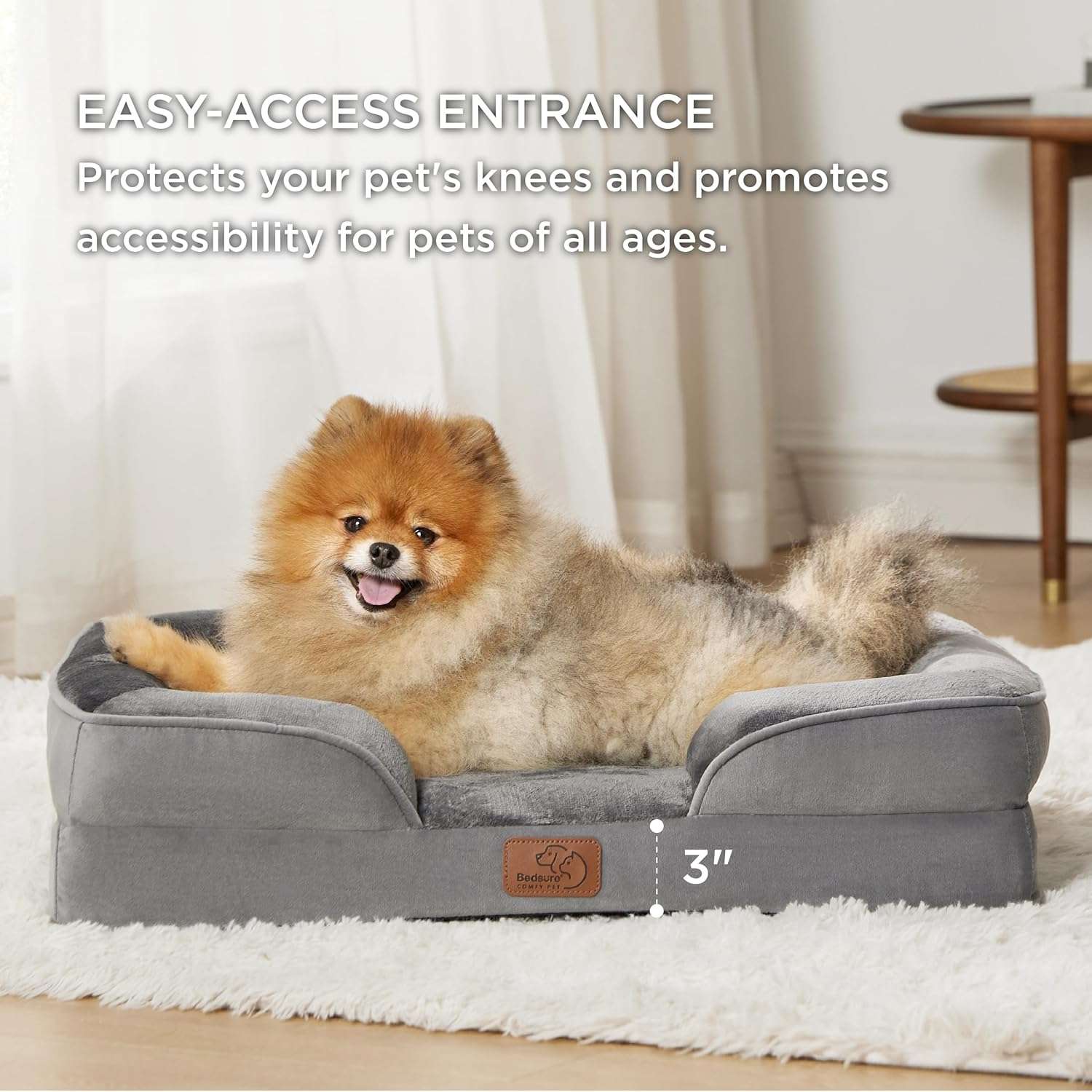Bedsure Orthopedic Dog Bed - Bolster Dog Sofa Beds for Small Dogs, Supportive Foam Pet Bed with Removable Washable Cover, Waterproof Lining and Nonskid Bottom Couch, Grey - 5