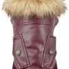LESYPET Dog Leather Jacket for Small Dogs, Small Dog Jacket Dog Coat Double Layer with Warm Fleece Lined for Small Dogs Puppy Cat, Red Small - 1