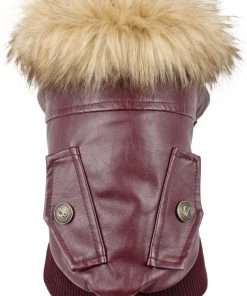 LESYPET Dog Leather Jacket for Small Dogs, Small Dog Jacket Dog Coat Double Layer with Warm Fleece Lined for Small Dogs Puppy Cat, Red Small - 1