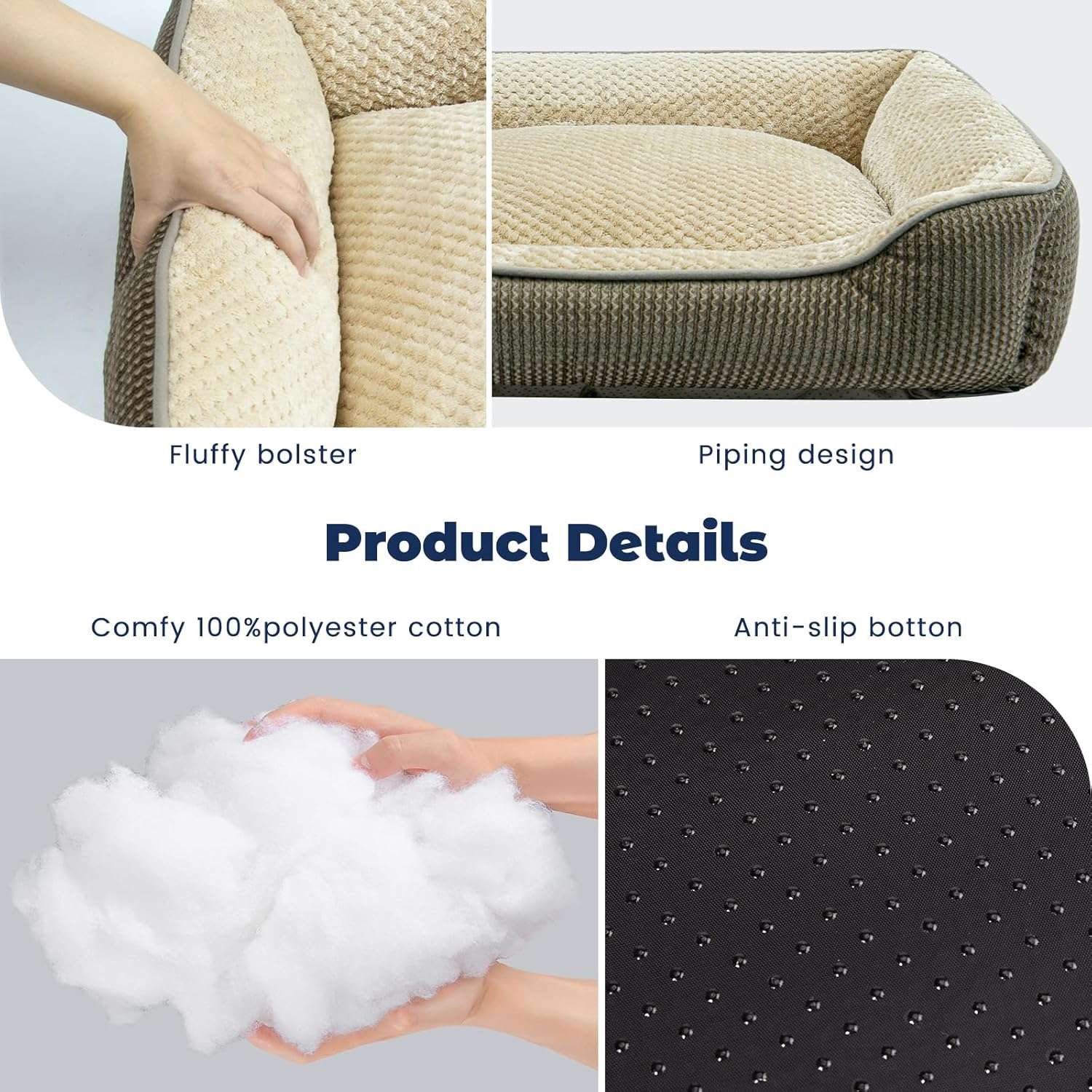 Miguel Cat Bed for Indoor Cats Washable Removable Cover - Small Pet Bed with Side Square Dog Bed Rectangle Soft Puppy Bed Bolster Cuddle Kitten Bed with Wall Slip-Resistant Bottom - 4