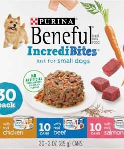 Purina Beneful Small Breed Wet Dog Food Variety Pack, IncrediBites With Real Beef, Chicken and Salmon - (Pack of 30) 3 Oz. Cans - 1