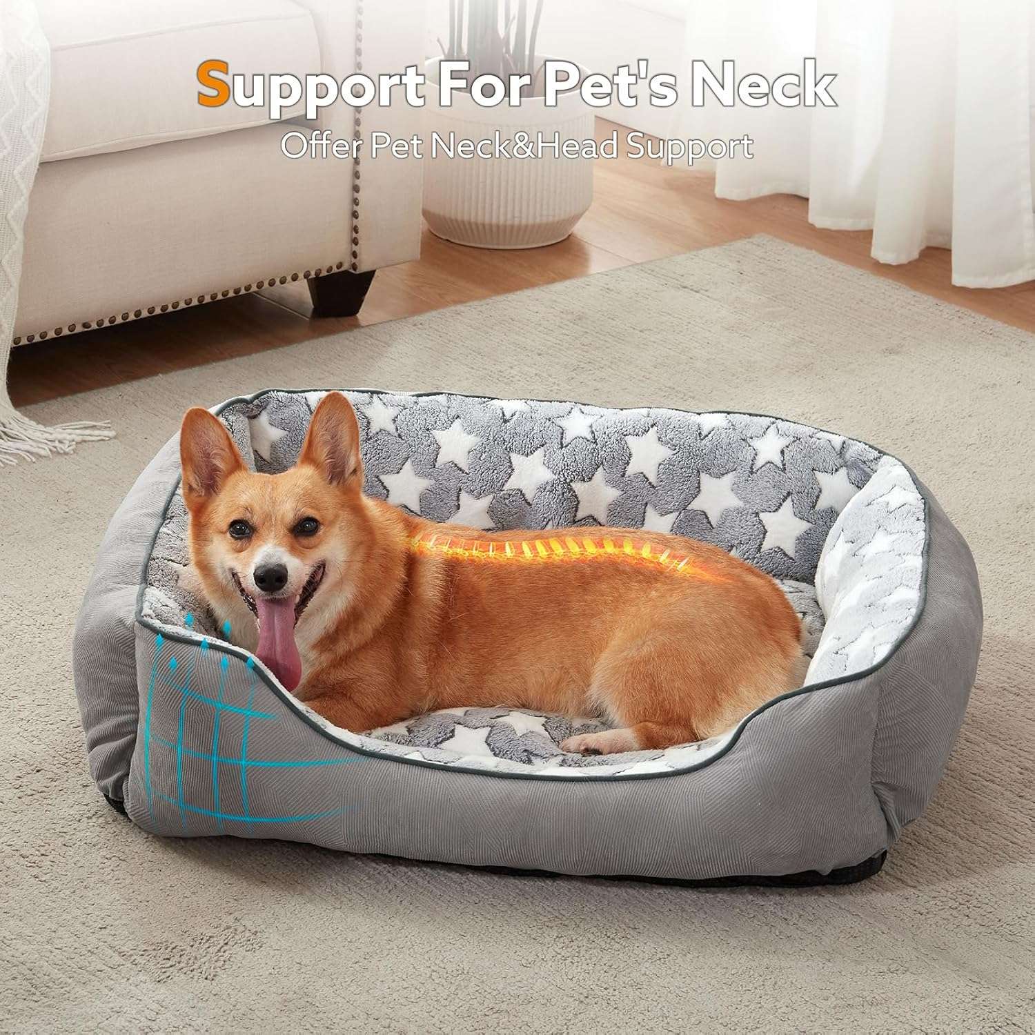 SIWA MARY Rectangle Dog Bed for Small Medium Dogs, Calming Dog Bed Small Size Dog, Orthopedic Dog Sofa Bed, Washable Soft Calming Sleeping Dog Soft Puppy Bed, Anti-Slip Bottom - 4