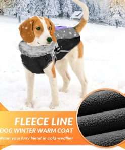 SlowTon Dog Jacket with Harness Built in, Waterproof Fleece Winter Warm Dog Coats for Small Medium Dogs, Reflective Adjustable Furry Puppy Vest Clothes for Outdoor Walking - 3