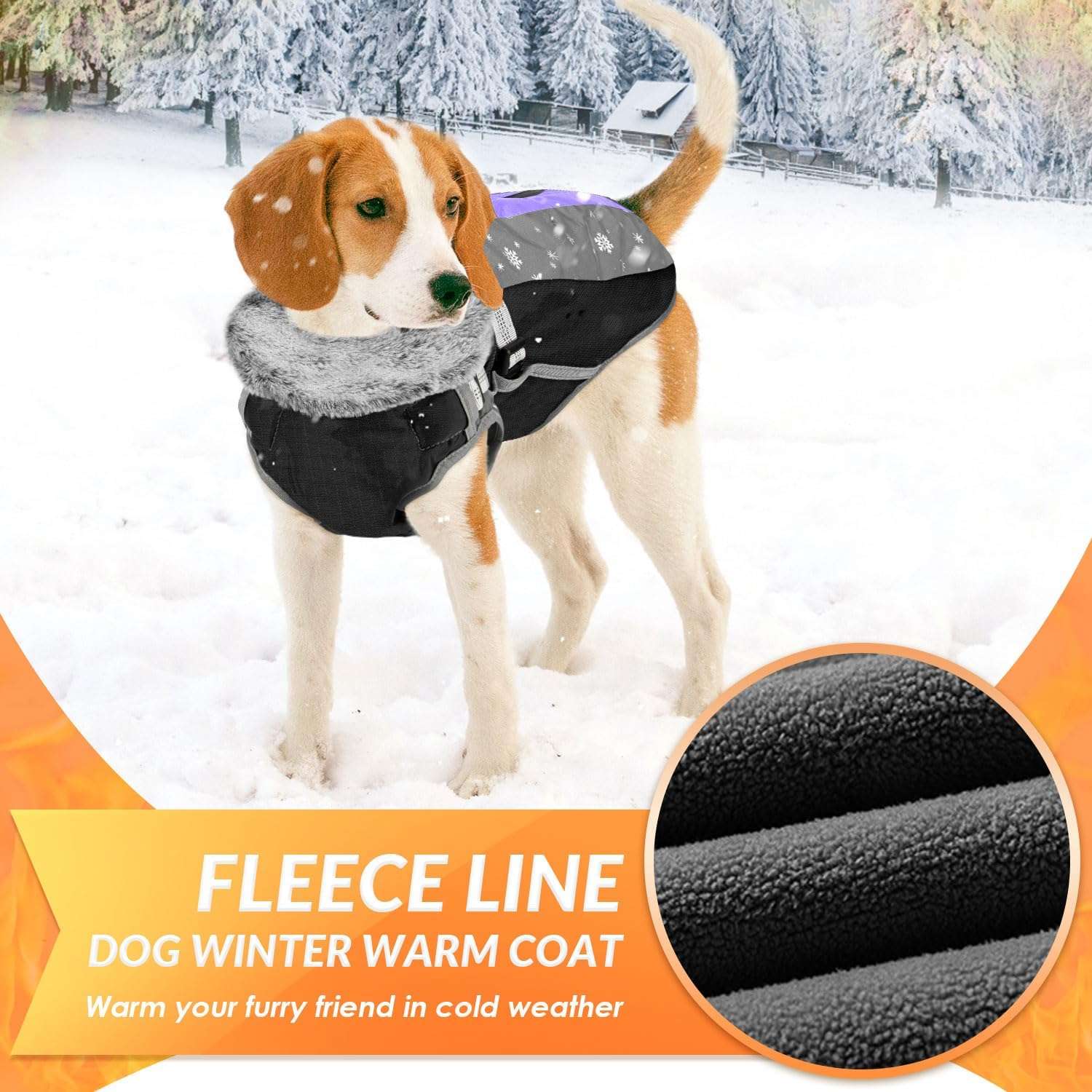 SlowTon Dog Jacket with Harness Built in, Waterproof Fleece Winter Warm Dog Coats for Small Medium Dogs, Reflective Adjustable Furry Puppy Vest Clothes for Outdoor Walking - 3