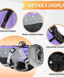SlowTon Dog Jacket with Harness Built in, Waterproof Fleece Winter Warm Dog Coats for Small Medium Dogs, Reflective Adjustable Furry Puppy Vest Clothes for Outdoor Walking - 4