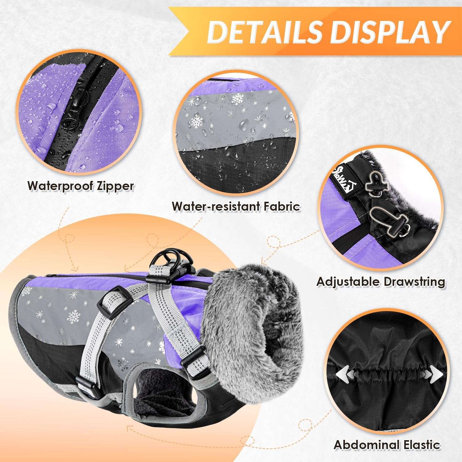 SlowTon Dog Jacket with Harness Built in, Waterproof Fleece Winter Warm Dog Coats for Small Medium Dogs, Reflective Adjustable Furry Puppy Vest Clothes for Outdoor Walking - 4