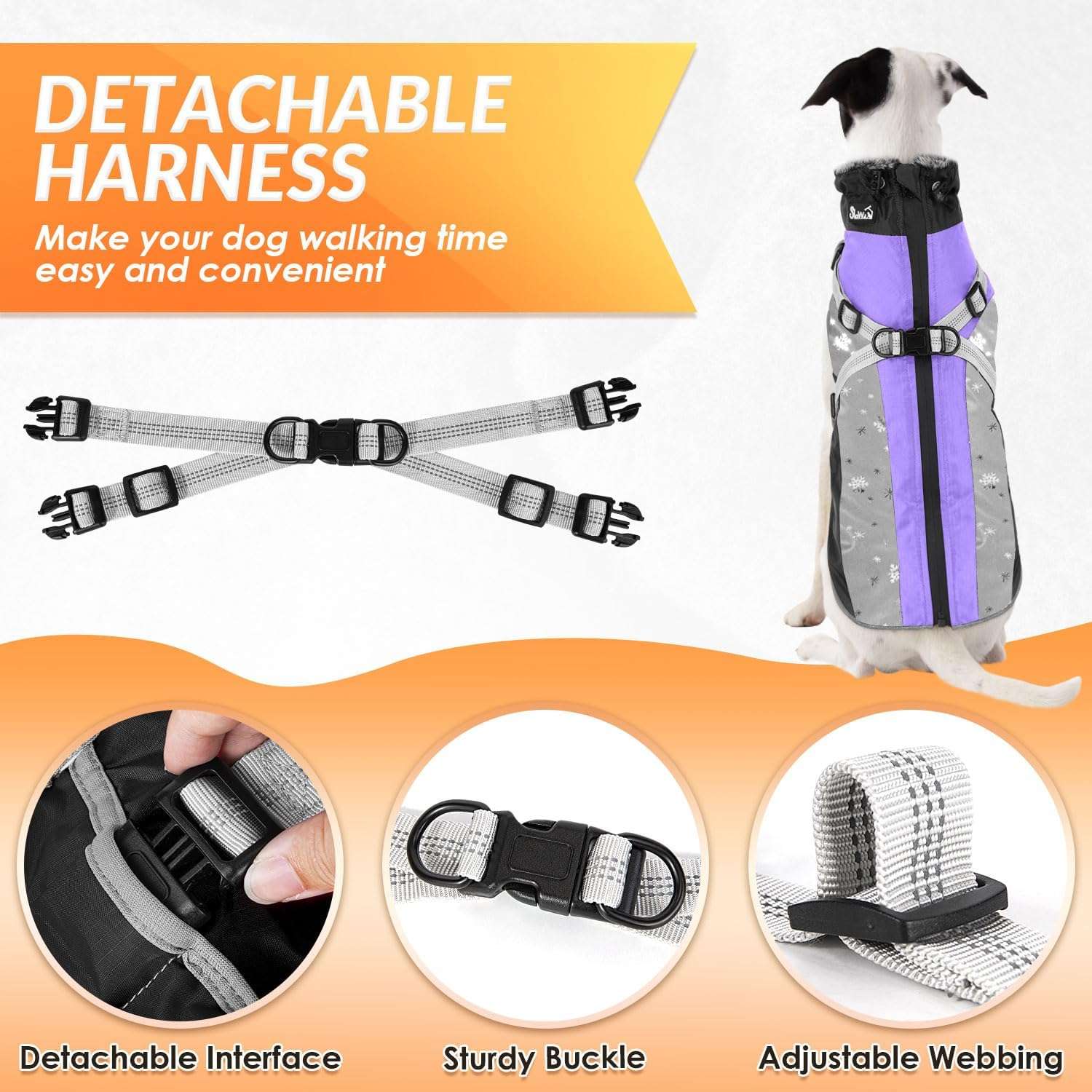 SlowTon Dog Jacket with Harness Built in, Waterproof Fleece Winter Warm Dog Coats for Small Medium Dogs, Reflective Adjustable Furry Puppy Vest Clothes for Outdoor Walking - 6