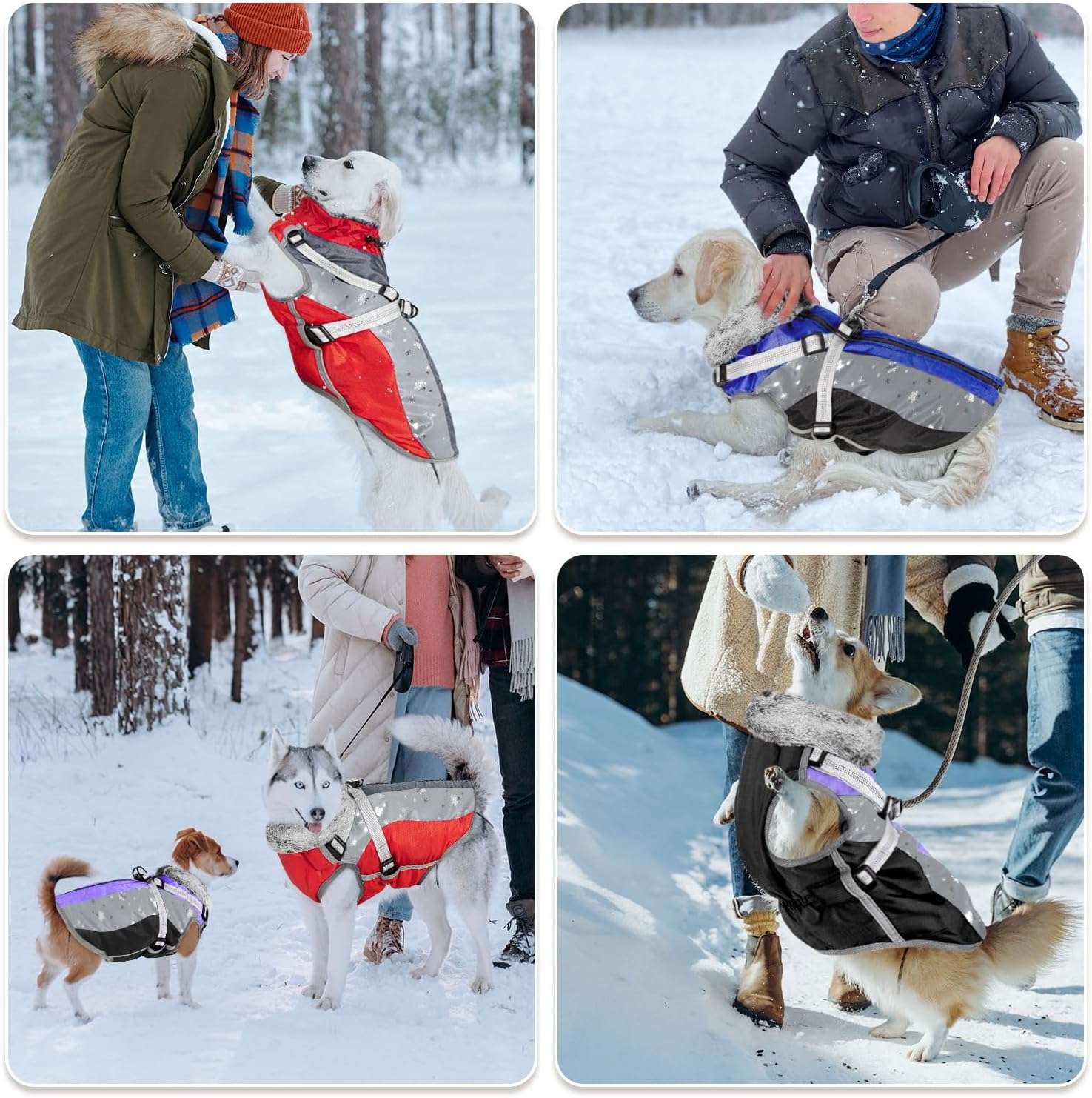 SlowTon Dog Jacket with Harness Built in, Waterproof Fleece Winter Warm Dog Coats for Small Medium Dogs, Reflective Adjustable Furry Puppy Vest Clothes for Outdoor Walking - 8