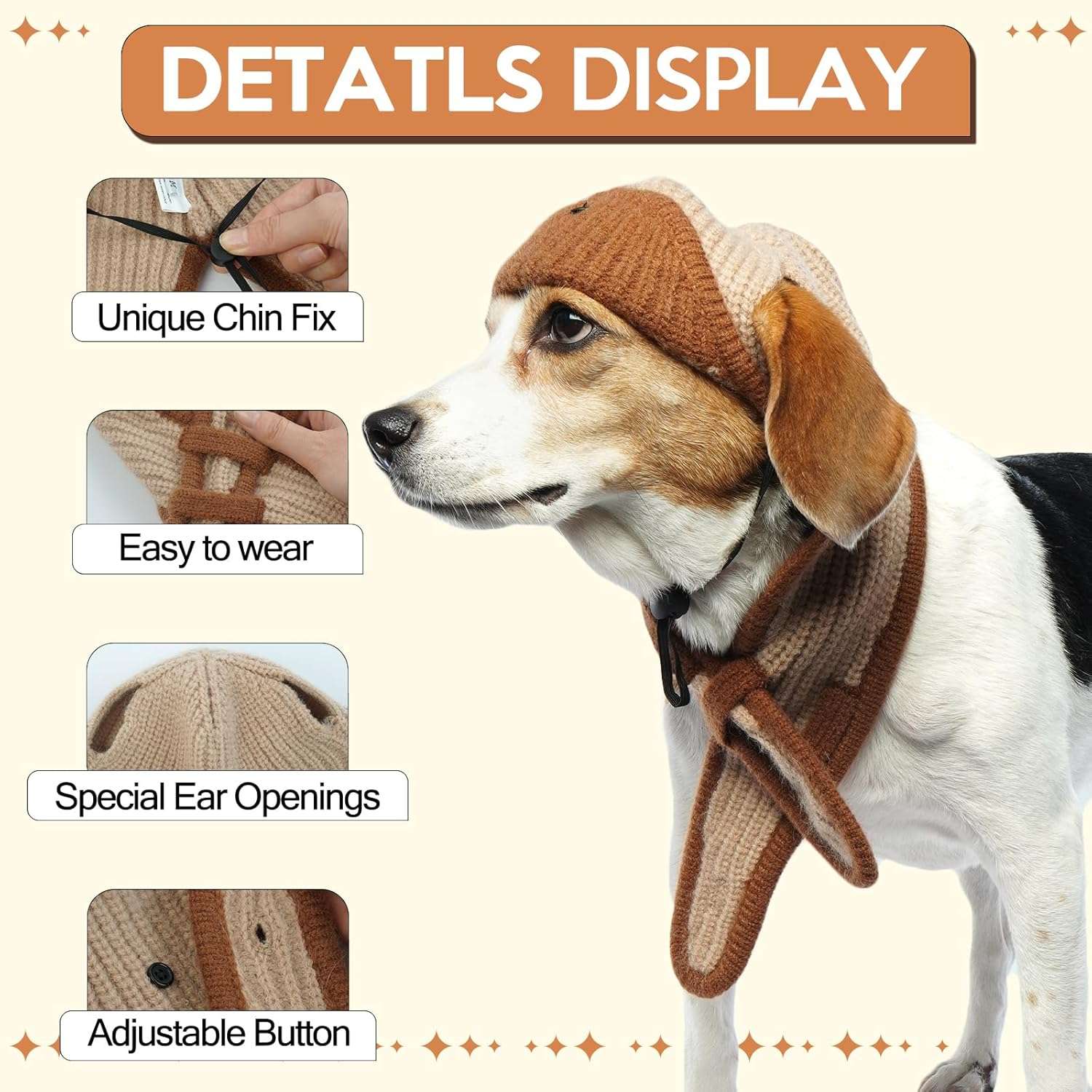 BRKURLEG Dog Hat, Adjustable Winter Knit Dog Hats Soft Pet Hat with Ear Holes, Cute Pet Christmas Hats Halloween Party Costume Head Wear Accessories, Warm Dog Hats - 4