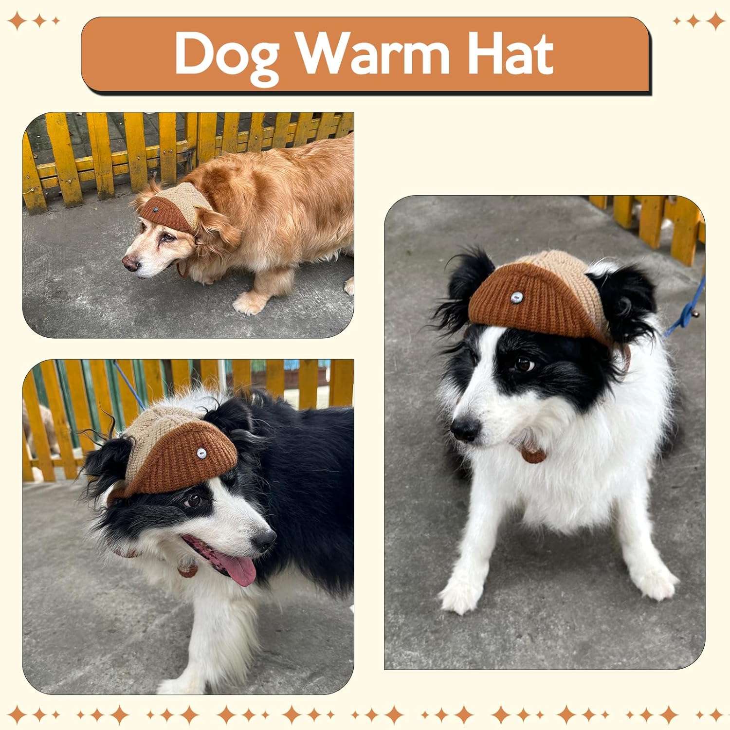 BRKURLEG Dog Hat, Adjustable Winter Knit Dog Hats Soft Pet Hat with Ear Holes, Cute Pet Christmas Hats Halloween Party Costume Head Wear Accessories, Warm Dog Hats - 5