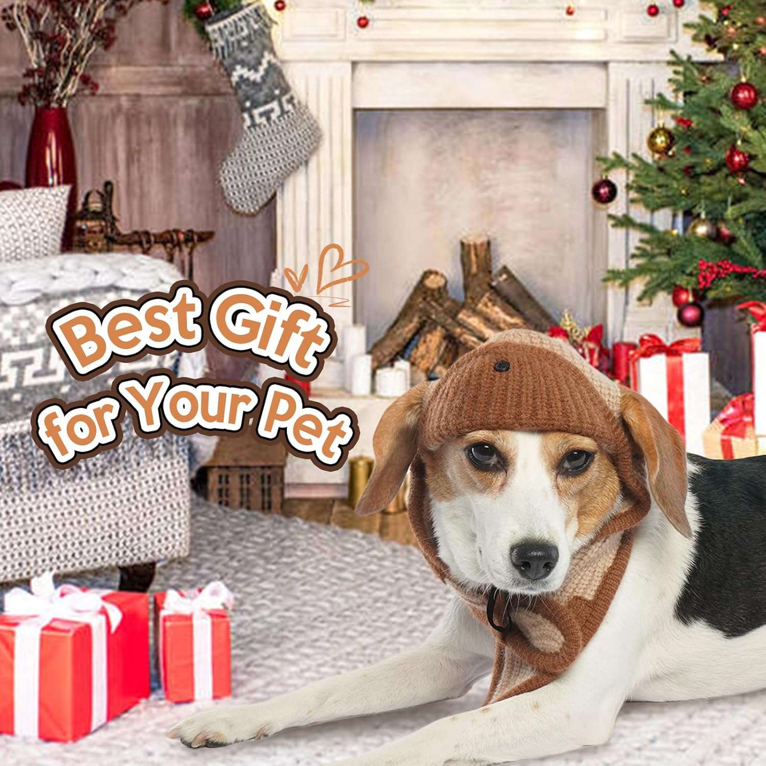 BRKURLEG Dog Hat, Adjustable Winter Knit Dog Hats Soft Pet Hat with Ear Holes, Cute Pet Christmas Hats Halloween Party Costume Head Wear Accessories, Warm Dog Hats - 7