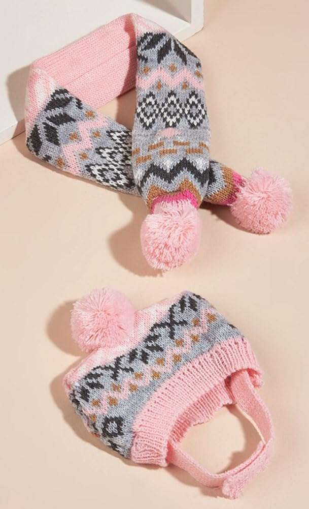 Dog Hat & Scarf Set, Dog Knitted Hat Pet Christmas Winter Warm Caps Cute Accessories Neck Ear Warmer Hood Warm Scarf Party Decoration for Pet Cat and Dog fit for Small A-pink diamond Small - 3