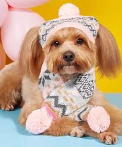 Dog Hat & Scarf Set, Dog Knitted Hat Pet Christmas Winter Warm Caps Cute Accessories Neck Ear Warmer Hood Warm Scarf Party Decoration for Pet Cat and Dog fit for Small A-pink diamond Small - 4