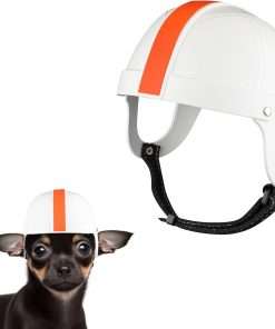 NAMSAN Dog Helmet for Small Dogs, Hard Motorcycle Dog Helmet, Mini Football Doggy Helmet, Safety Hat for Cats Small Breed Dogs (White-Orange-S) - 1