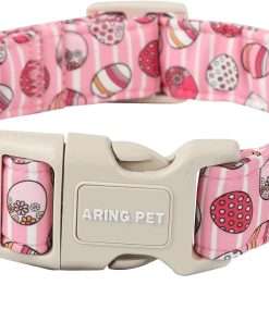 ARING PET Easter Dog Collar-Cute Easter Eggs Dog Collar, Adjustable Easter Pink Striped Pet Collars Puppy Collar with Quick Release Buckle for Girl&Boy Dogs - 1