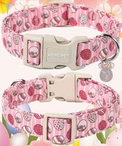 ARING PET Easter Dog Collar-Cute Easter Eggs Dog Collar, Adjustable Easter Pink Striped Pet Collars Puppy Collar with Quick Release Buckle for Girl&Boy Dogs - 2