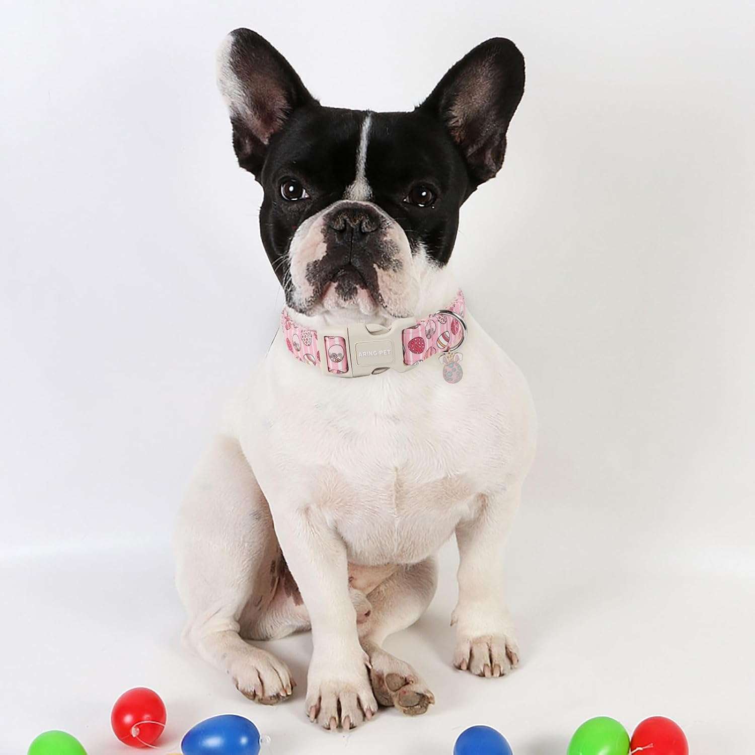 ARING PET Easter Dog Collar-Cute Easter Eggs Dog Collar, Adjustable Easter Pink Striped Pet Collars Puppy Collar with Quick Release Buckle for Girl&Boy Dogs - 5