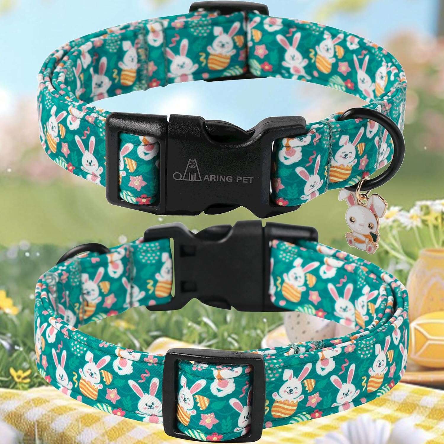 ARING PET Easter Dog Collar-Cute Green Easter Eggs Dog Collar, Adjustable Carrot&Rabbit Pet Collars Puppy Collar Gifts with Quick Release Buckle for Girl&Boy Dogs - 2