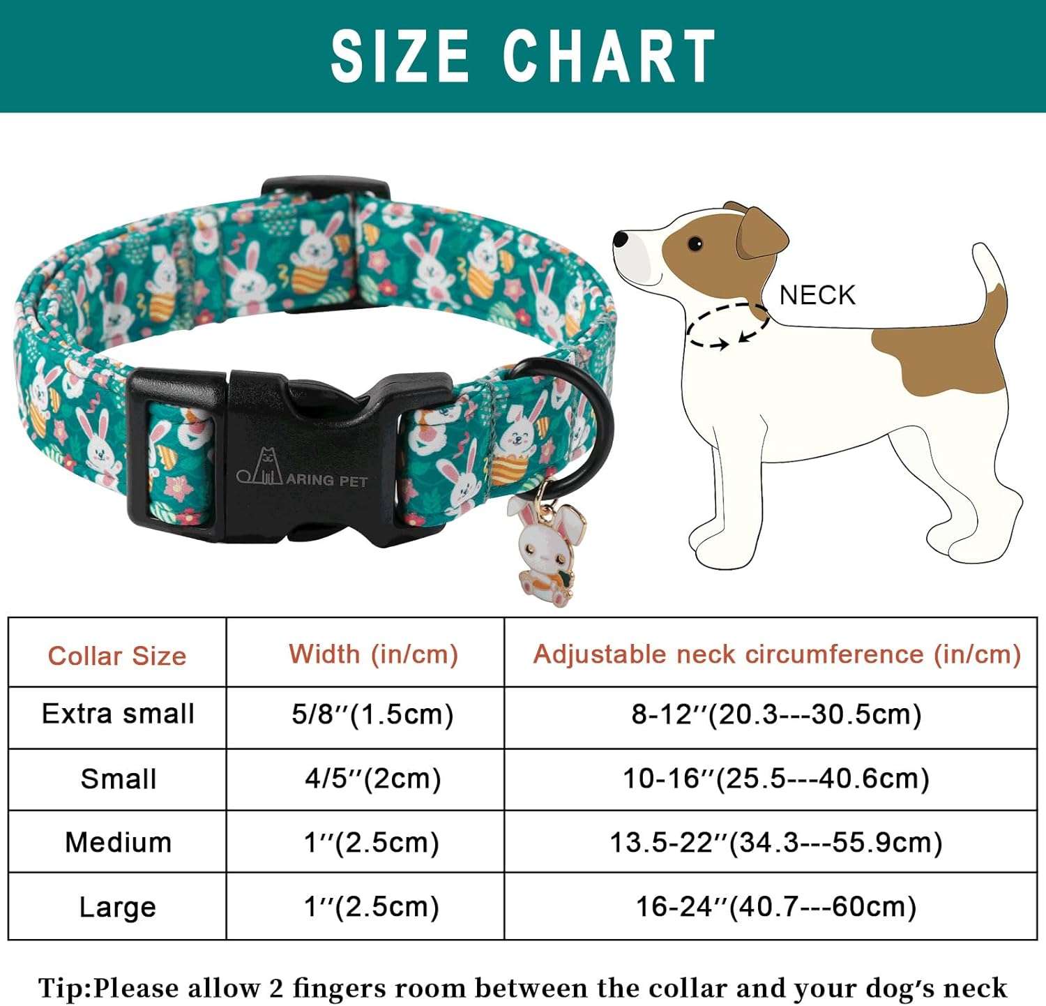 ARING PET Easter Dog Collar-Cute Green Easter Eggs Dog Collar, Adjustable Carrot&Rabbit Pet Collars Puppy Collar Gifts with Quick Release Buckle for Girl&Boy Dogs - 3