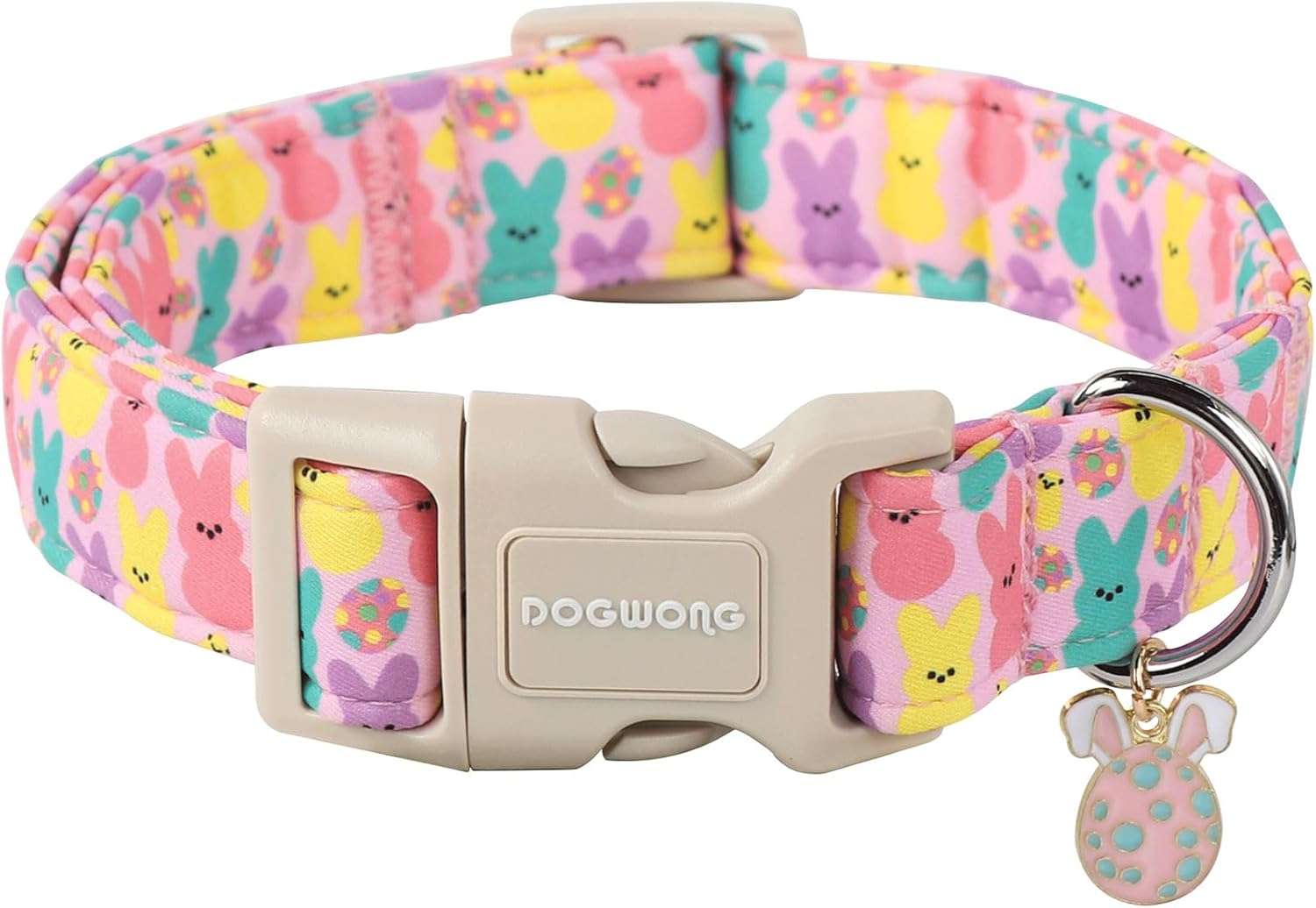 DOGWONG Easter Dog Collar,Cute Bunny Eggs Dog Collar Pink Babbit Pet Collar Girl Dog Collar Puppy Adjustable Soft Dog Collar for Small Dog - 1