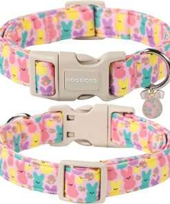 DOGWONG Easter Dog Collar,Cute Bunny Eggs Dog Collar Pink Babbit Pet Collar Girl Dog Collar Puppy Adjustable Soft Dog Collar for Small Dog - 2
