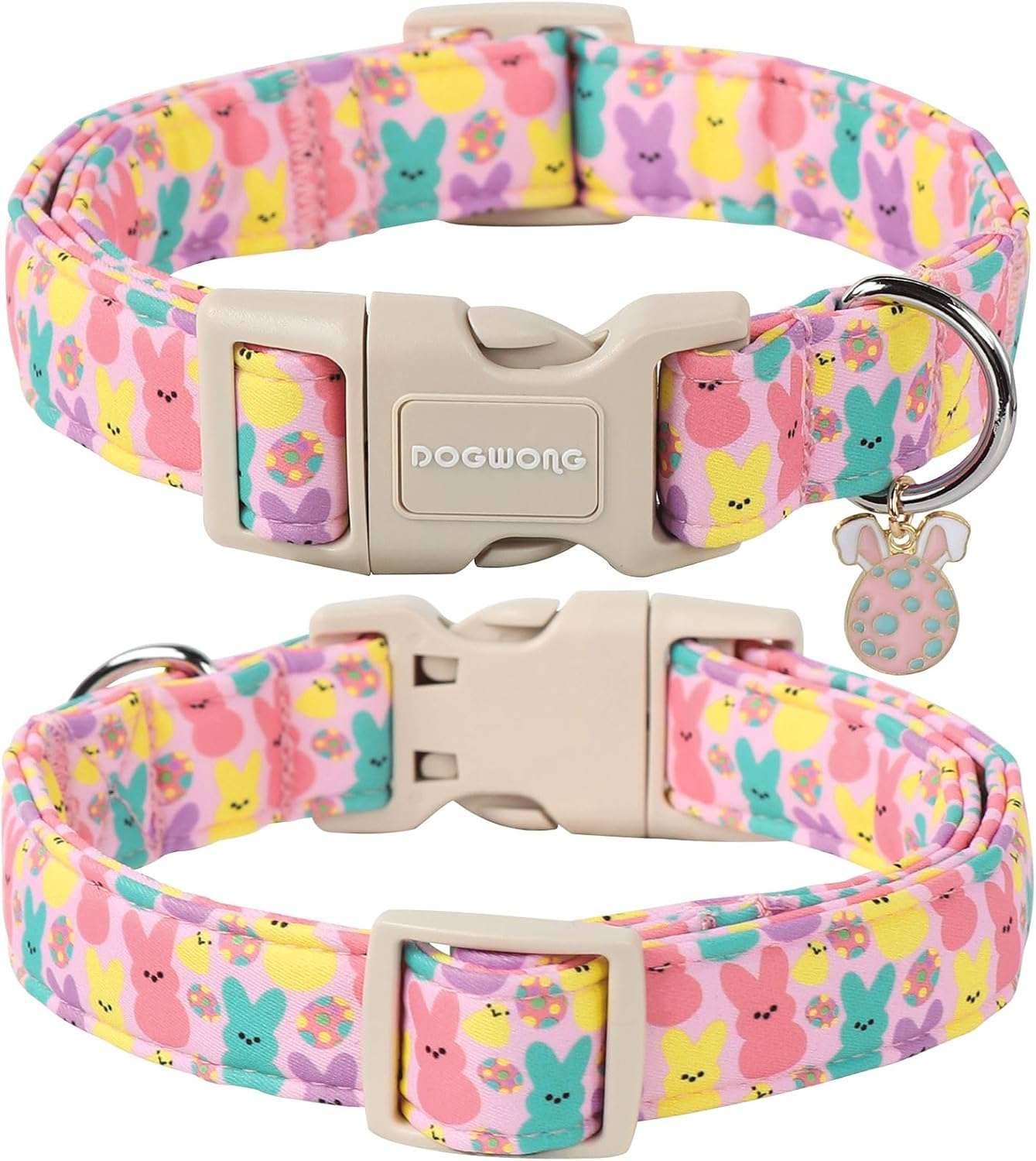 DOGWONG Easter Dog Collar,Cute Bunny Eggs Dog Collar Pink Babbit Pet Collar Girl Dog Collar Puppy Adjustable Soft Dog Collar for Small Dog - 2