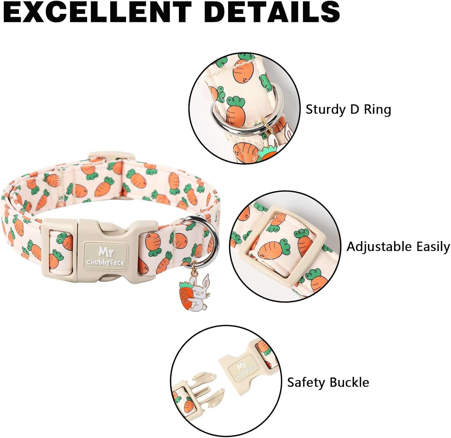 Easter Dog Collar, Cute Carrot Print Dog Collars,Soft Durable Adjustable Colorful Carrot Pet Collar, Cute Easter Collar Gifts for Small Medium Large Dogs - 3