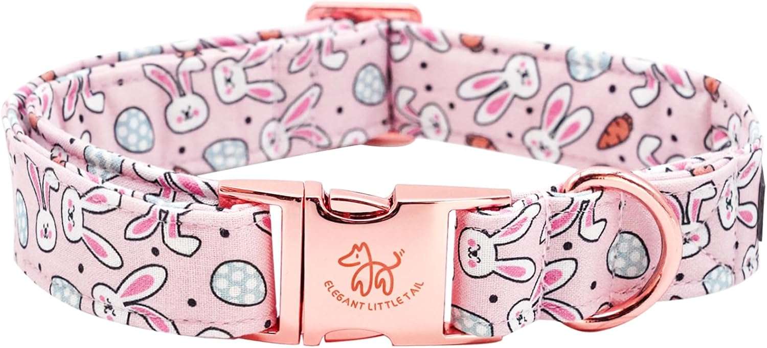 Elegant little tail Easter Dog Collar, Bunny Eggs Print Dog Collar Pet Collar Pink Collar Girl or Boy Dog Collar Puppy Pet Gift Adjustable Dog Collar for X-Small Dogs - 1