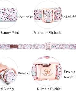 Elegant little tail Easter Dog Collar, Bunny Eggs Print Dog Collar Pet Collar Pink Collar Girl or Boy Dog Collar Puppy Pet Gift Adjustable Dog Collar for X-Small Dogs - 2
