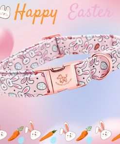 Elegant little tail Easter Dog Collar, Bunny Eggs Print Dog Collar Pet Collar Pink Collar Girl or Boy Dog Collar Puppy Pet Gift Adjustable Dog Collar for X-Small Dogs - 3