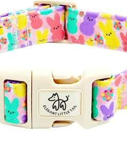Elegant little tail Easter Dog Collar,Bunny Pattern Pet Collar Pink Durable Holiday Female or Male Adjustable Cotton Pet Collar with Quick Release Buckle for X-Small Puppy - 1