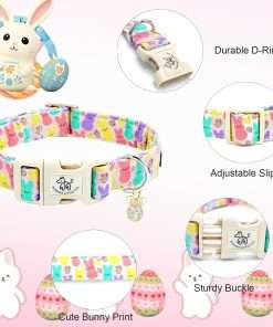 Elegant little tail Easter Dog Collar,Bunny Pattern Pet Collar Pink Durable Holiday Female or Male Adjustable Cotton Pet Collar with Quick Release Buckle for X-Small Puppy - 2