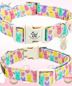 Elegant little tail Easter Dog Collar,Bunny Pattern Pet Collar Pink Durable Holiday Female or Male Adjustable Cotton Pet Collar with Quick Release Buckle for X-Small Puppy - 3