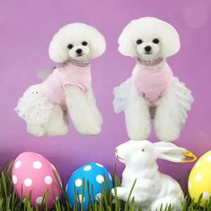 FLAdorepet Happy Easter Dog Dress Pink Bunny Pet Cat Puppy Dresses Tutu Skirt Summer Small Dog Girl Shirt Clothes Rabbit Costume(Rabbit, X-Small) - 3