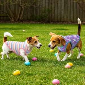 Vehomy 4-Pack Easter Dog Shirt Easter Bunny Dog Shirts Easter Egg Dog Sleeveless Clothes Outfit Pet Easter Tank Tops Vests with Easter Egg Stripe Rabbit Carrot Patterns - 5