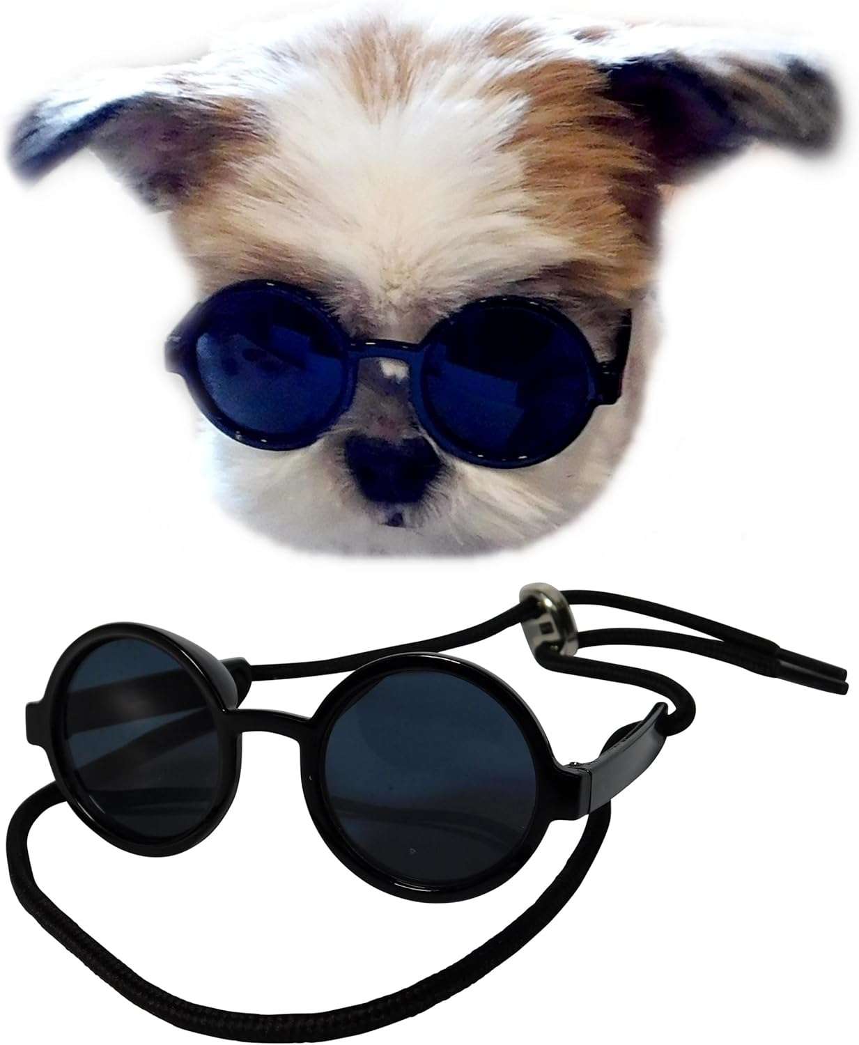 G016 Small Breed Dog up to 15lbs Pet Cat Round Tiny Sunglasses (Black) - 1 G016 Small Breed Dog up to 15lbs Pet Cat Round Tiny Sunglasses (Black) - 1
