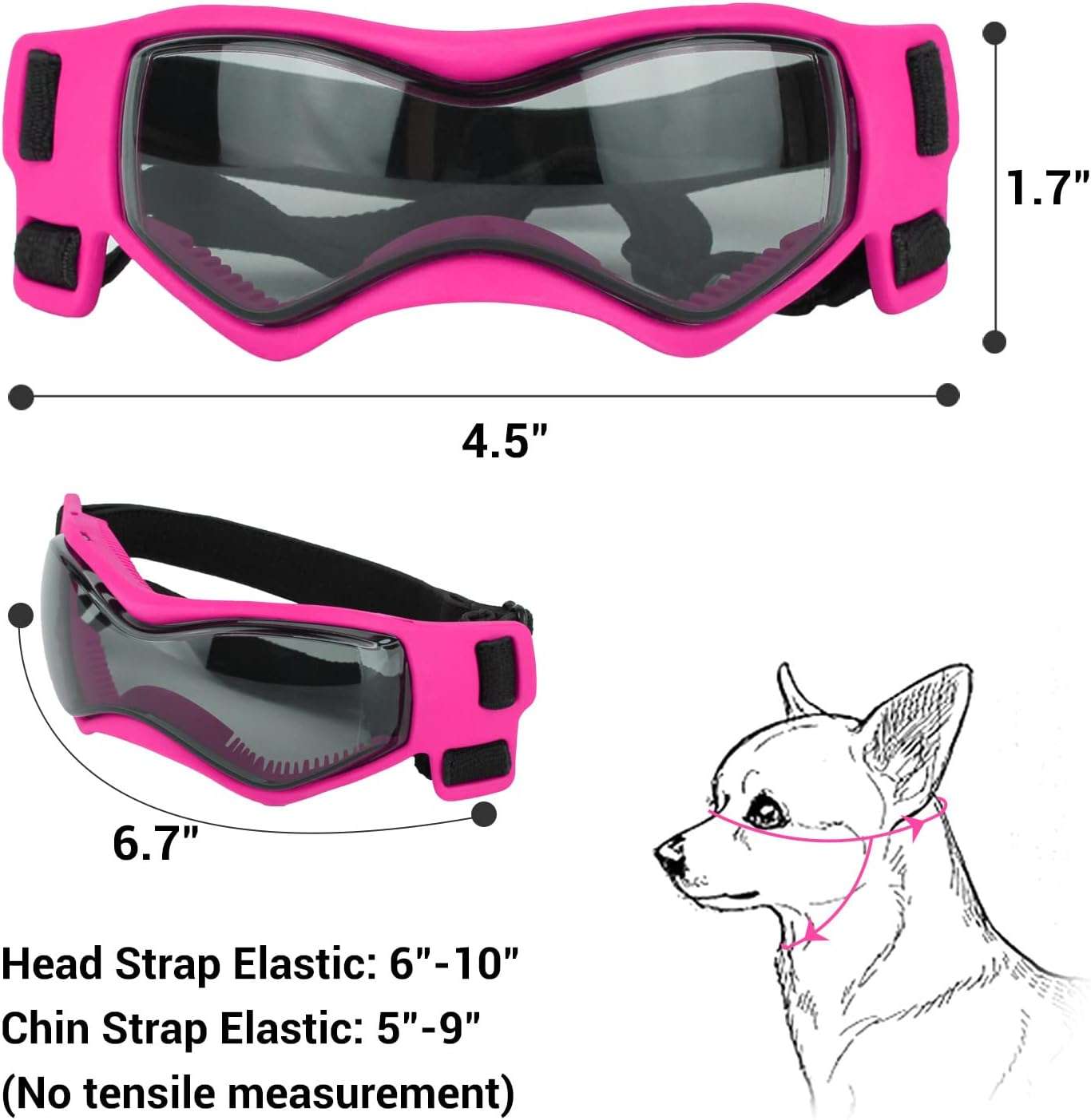 PETLESO Dog Goggles Small Breed, Dog Sunglasses Small Breed Dog Eye Sun Light Protection, UV Protection Goggles for Dog with Adjustable Straps, Small Pink - 3