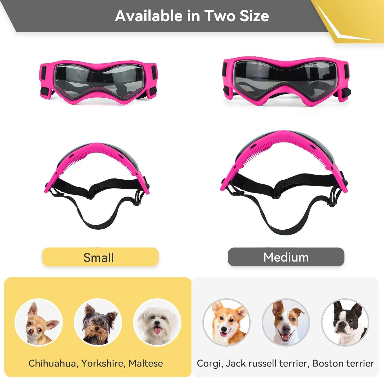 PETLESO Dog Goggles Small Breed, Dog Sunglasses Small Breed Dog Eye Sun Light Protection, UV Protection Goggles for Dog with Adjustable Straps, Small Pink - 4