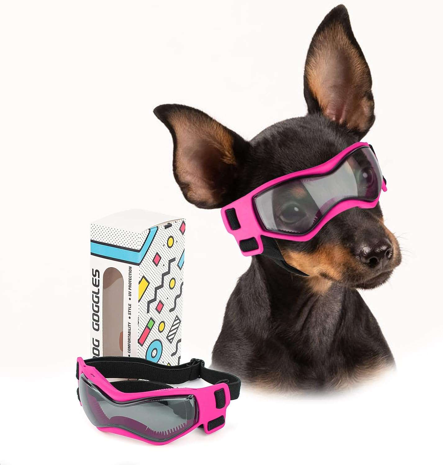 PETLESO Small Breed Dog Goggles, UV Protection Sunglasses for Outdoor Riding, Pink - 1