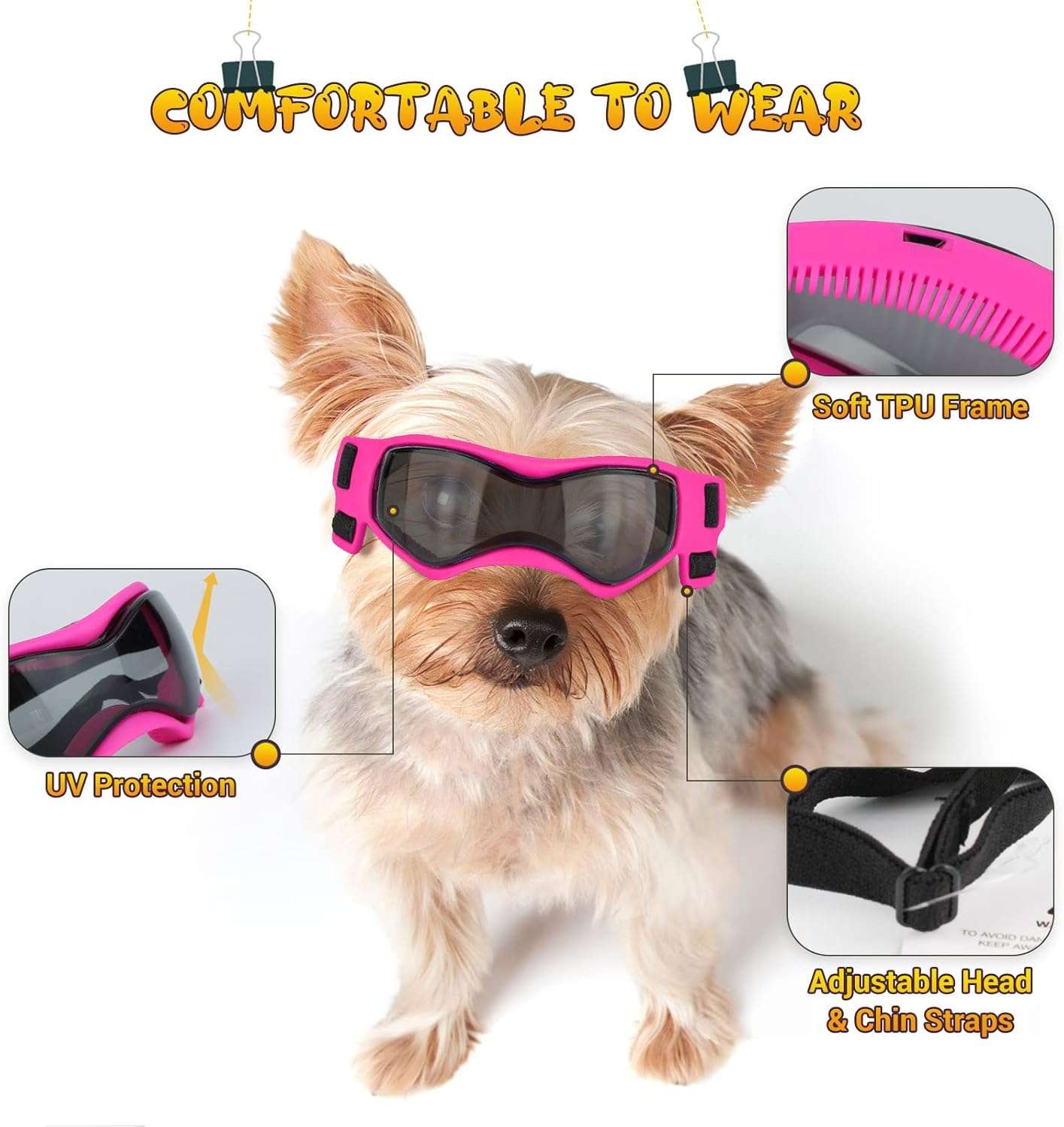 PETLESO Small Breed Dog Goggles, UV Protection Sunglasses for Outdoor Riding, Pink - 2