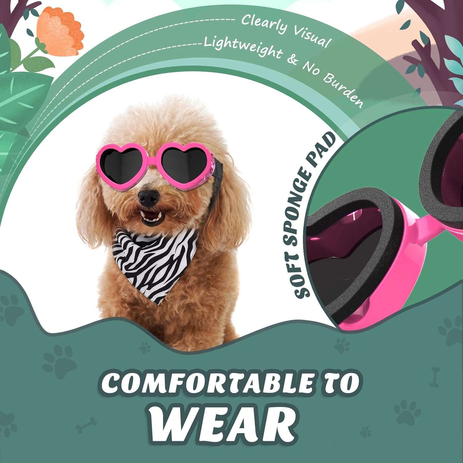 thumbnail image 2 of Small Dog Sunglasses - UV Protection Goggles With Adjustable Strap, Green 2 of 12