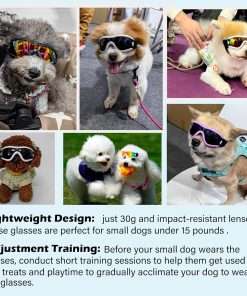 Small Dog Sunglasses with Adjustable Strap UV Protection, Winproof Dog Puppy Sunglasses, Suitable for Small Dog Pet Glasses, Dogs Eyes Protection，Soft Dog Goggles - 6