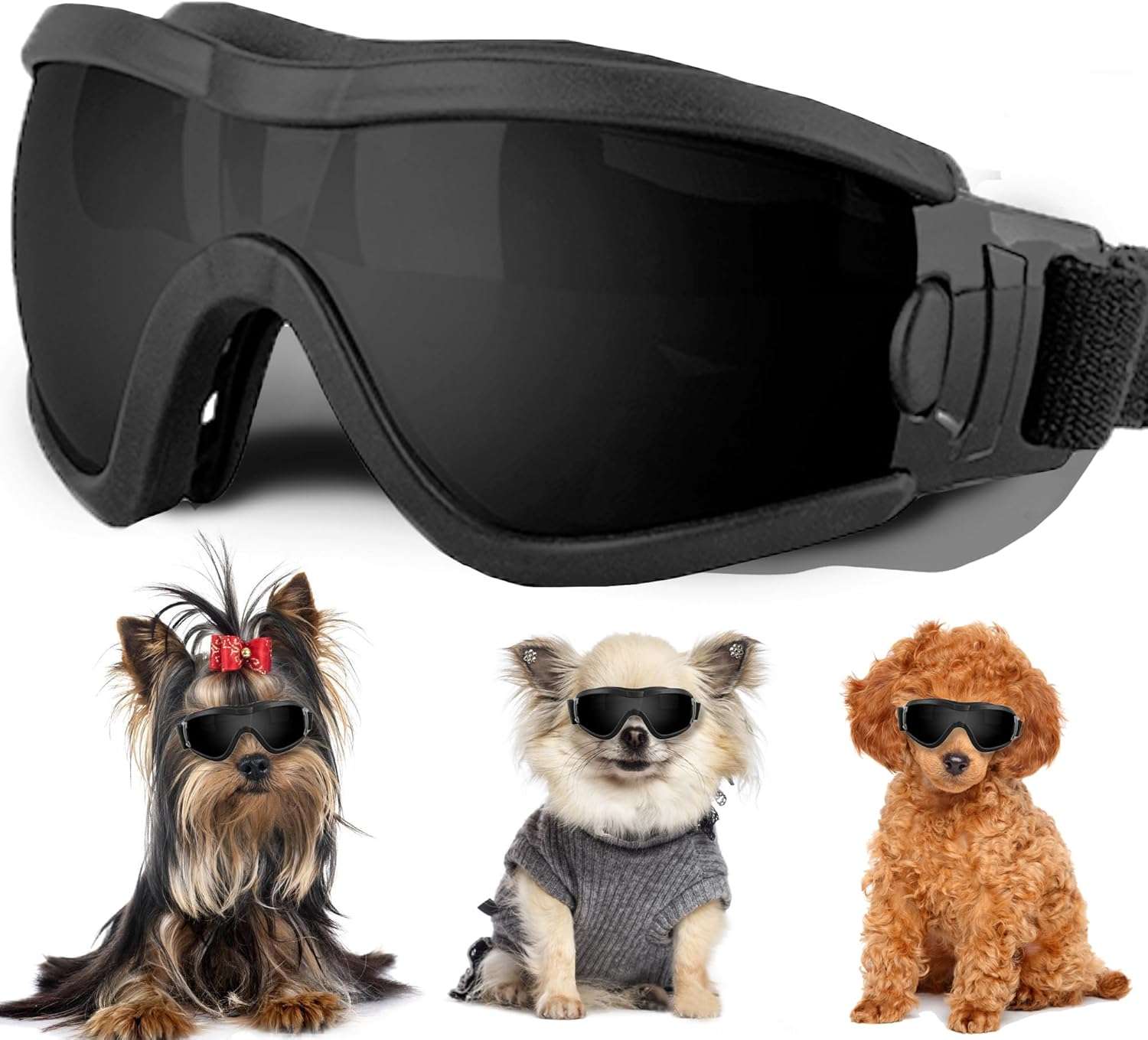 Winproof Small Dog Sunglasses with Adjustable Strap, UV Protection, Soft Goggles for Dogs' Eyes - 1