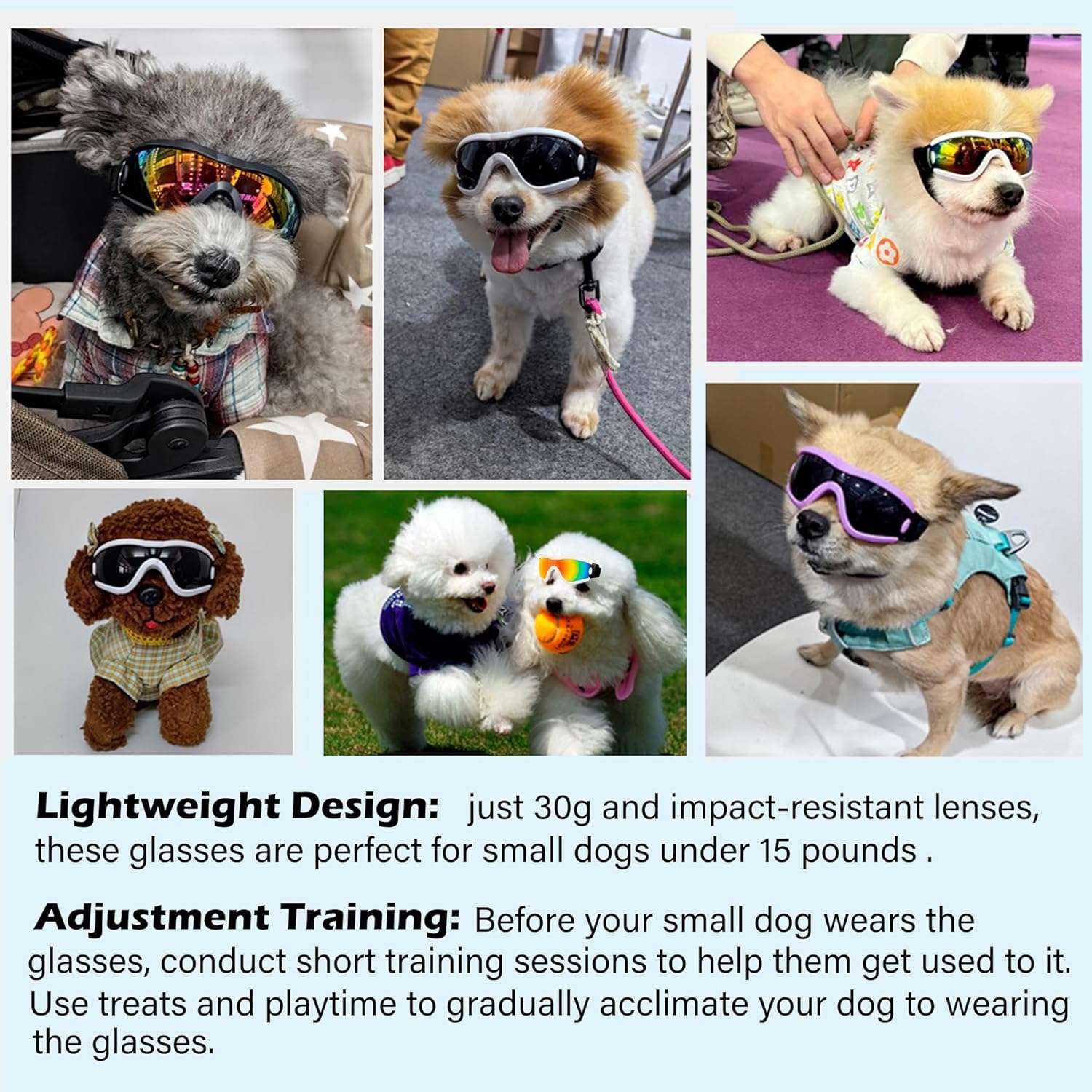 Winproof Small Dog Sunglasses with Adjustable Strap, UV Protection, Soft Goggles for Dogs' Eyes - 6