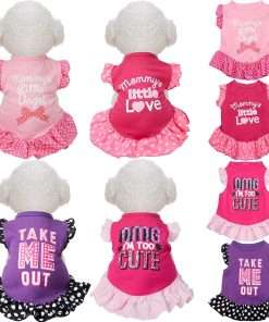 4 Pieces Pet Dress Shirt Cute Dog Sundress Printed Princess Dress Puppy Summer Apparel Clothes Dog Skirt Shirt with Ruffles for Small Cats Puppy(S)