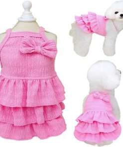 Cat Dresses for Cats Only, Pink Dog Dresses for Small Dogs Girl with Ruffles Bow Decor,Cute Summer Girl Dog Clothes,Sleeveless Small Dog Tiered Layer Cake Dress,Chihuahua Yorkie Clothes - 1
