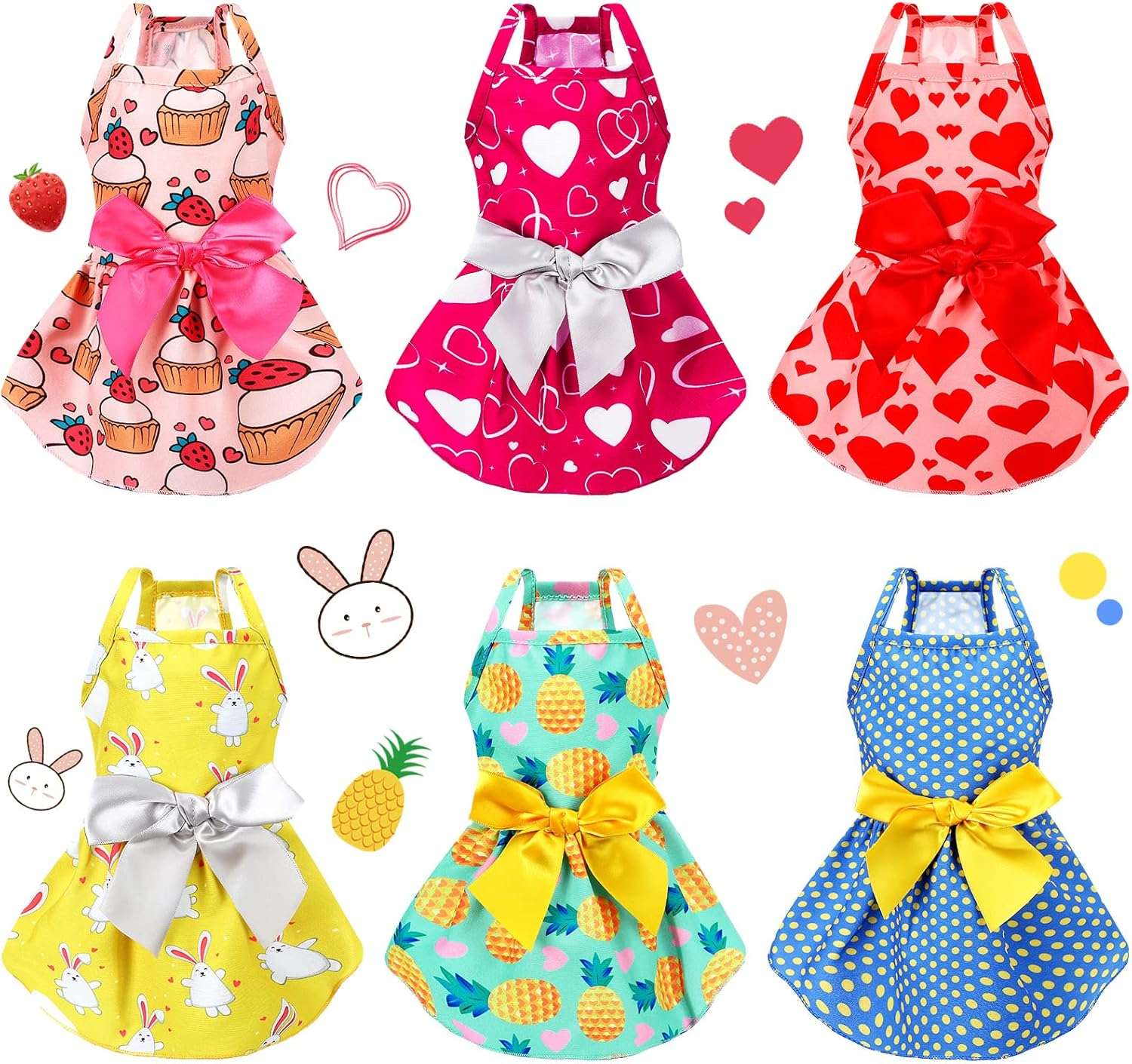 Frienda 6 Pieces Bowknot Princes Puppy Dog Dress Floral Vest Skirt Summer Pet Dress Dog Cute Rosette Sundress Apparel for Puppy Cat Pet - 1