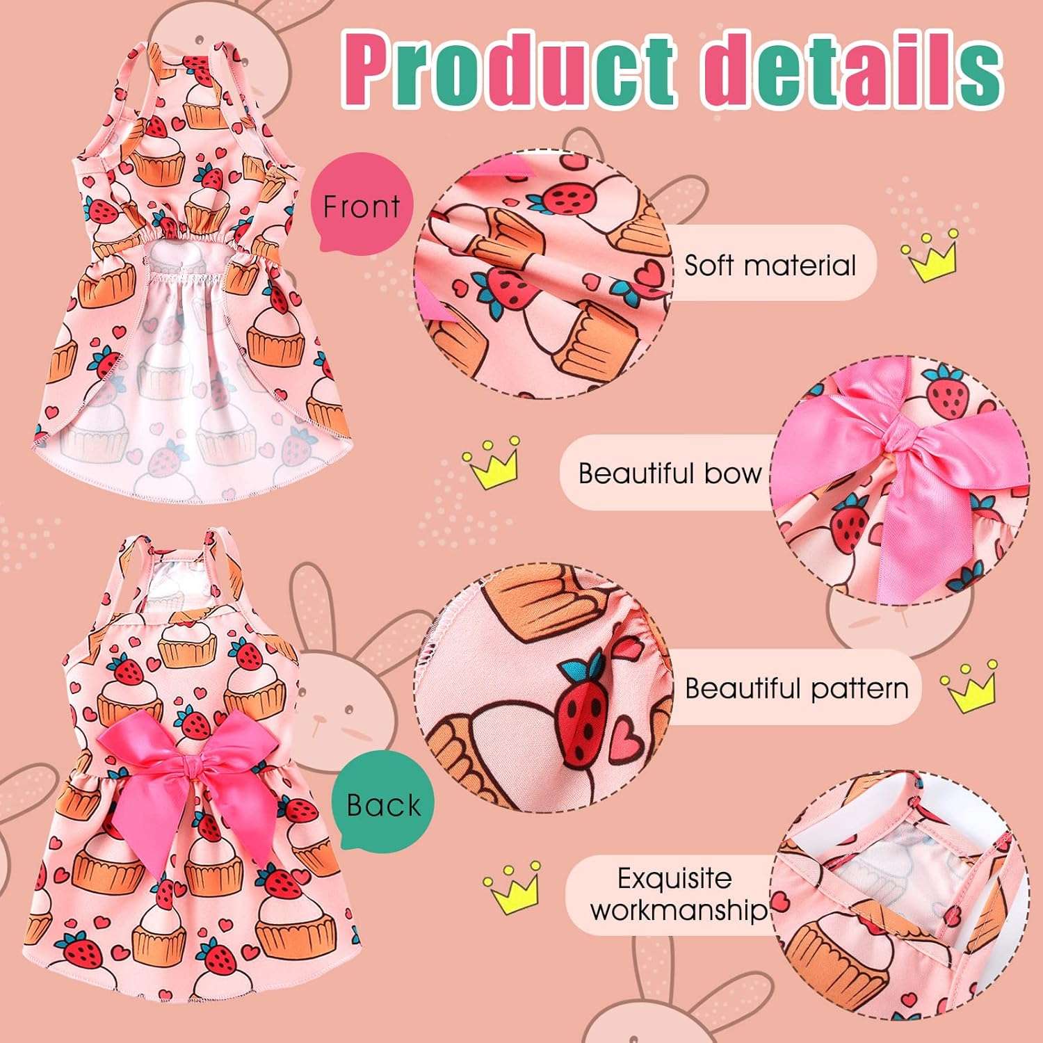 Frienda 6 Pieces Bowknot Princes Puppy Dog Dress Floral Vest Skirt Summer Pet Dress Dog Cute Rosette Sundress Apparel for Puppy Cat Pet - 3