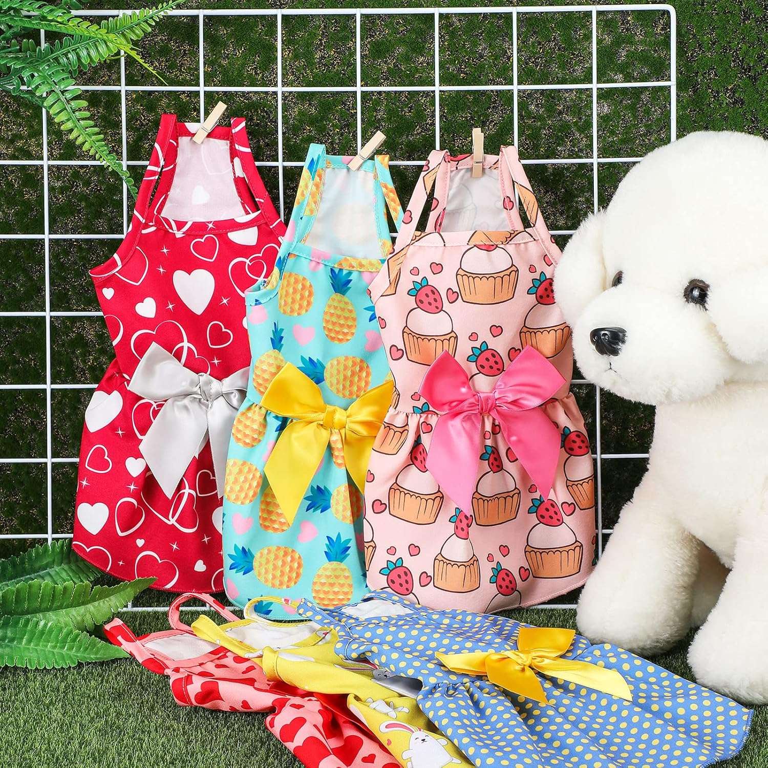 Frienda 6 Pieces Bowknot Princes Puppy Dog Dress Floral Vest Skirt Summer Pet Dress Dog Cute Rosette Sundress Apparel for Puppy Cat Pet - 4